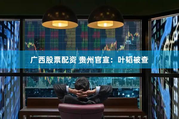 广西股票配资 贵州官宣：叶韬被查