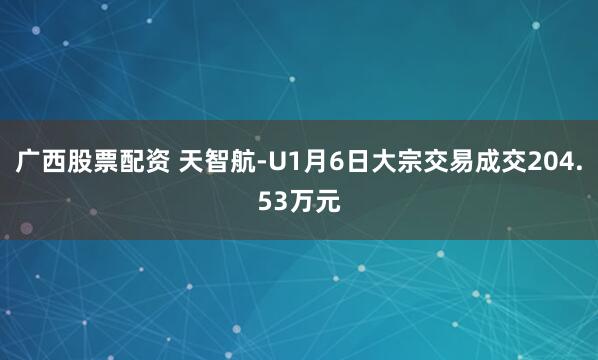 广西股票配资 天智航-U1月6日大宗交易成交204.53万元